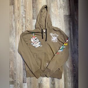 SOLD - Don Ed Hardy hooded sweater 2000s y2k beige graphic hoodie tattoo